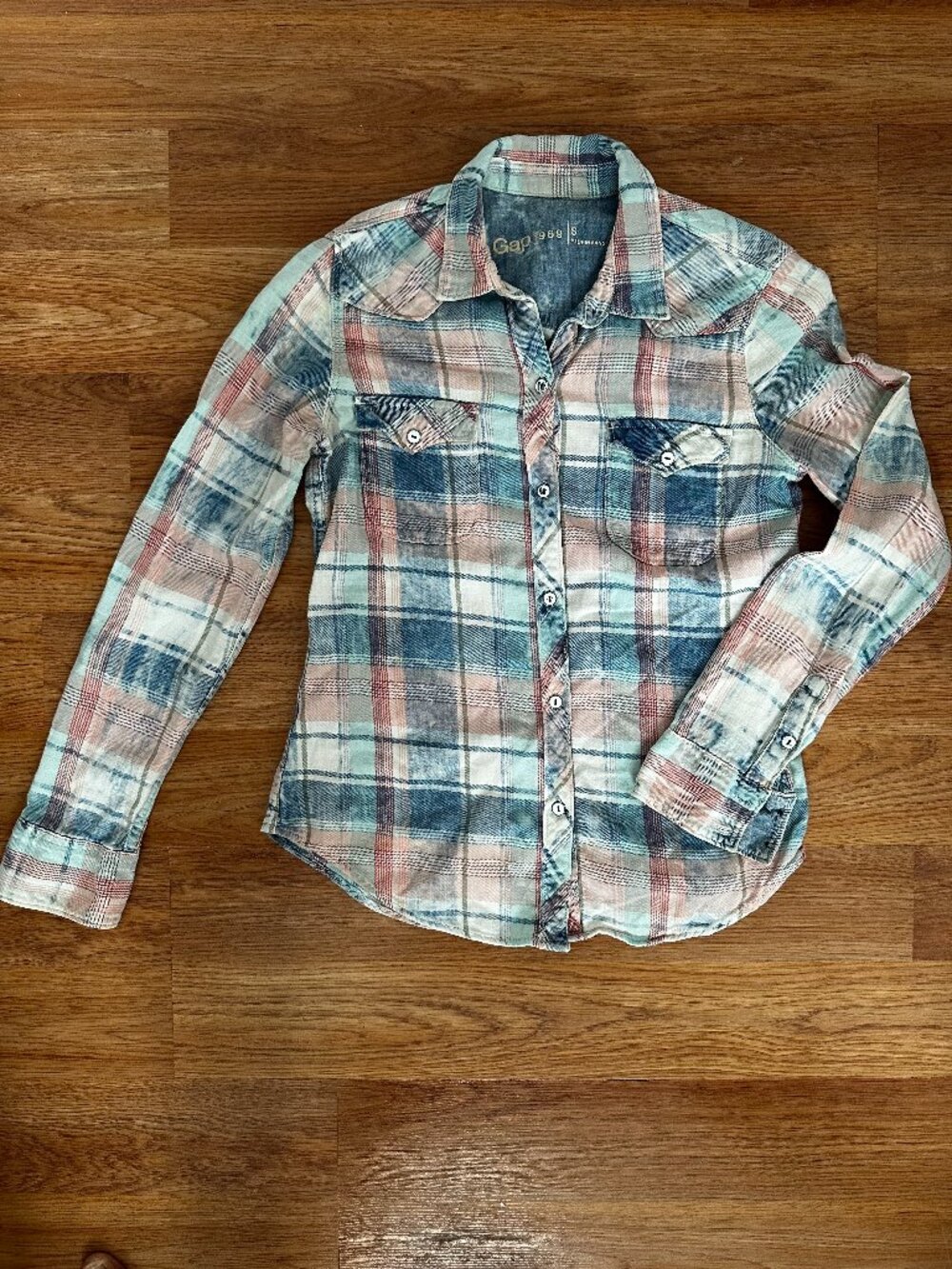 Gap 1969 Western Plaid Button-Down Shirt, Pink and Blue